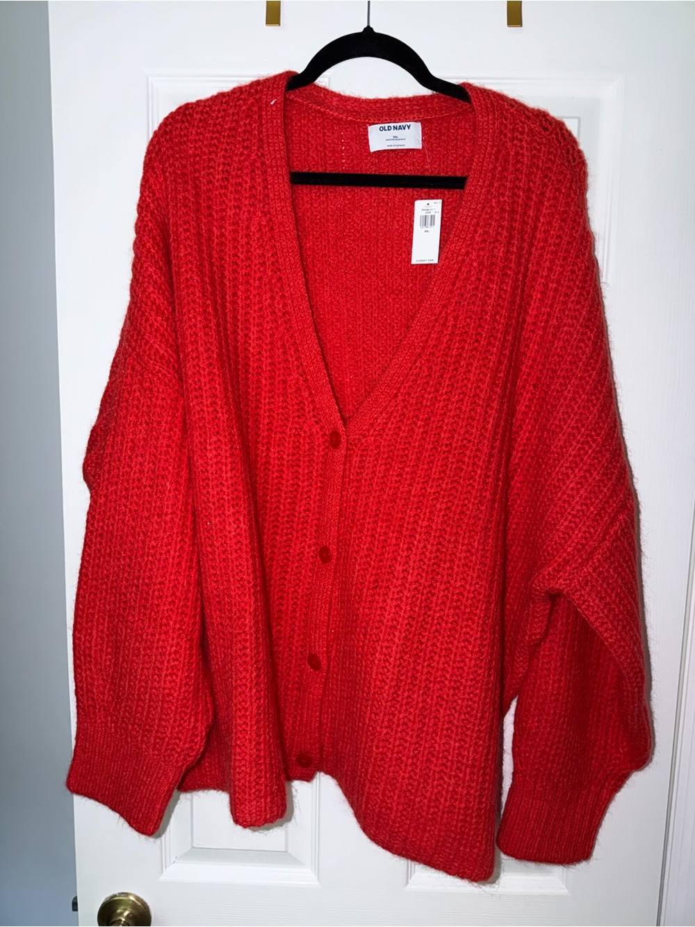 Old Navy Bright Red Oversized Button-Front Knit Cardigan